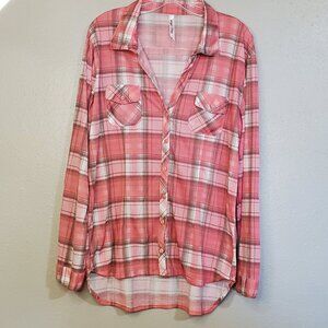 White Mark Plaid Button Front Top
